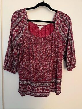 Lucky Brand Red Paisley Peasant Top